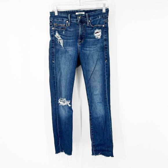 Good American Good Legs High Rise Jeans Raw Hem Leopard Print Pocket - Picture 1 of 8